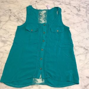 XHILARATION lacy button-down tank